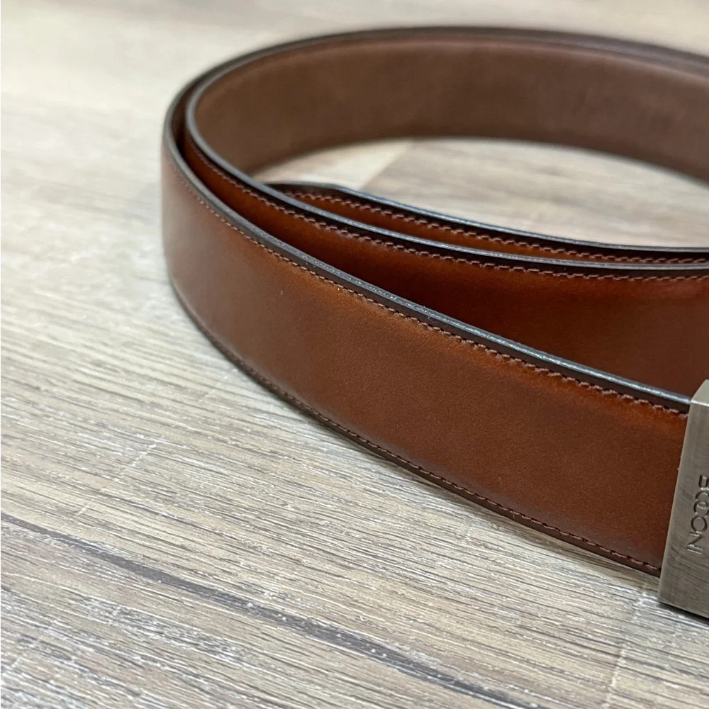 Like New Boconi Size 44 Genuine Leather Brown Leather Belt with Silver Buckle